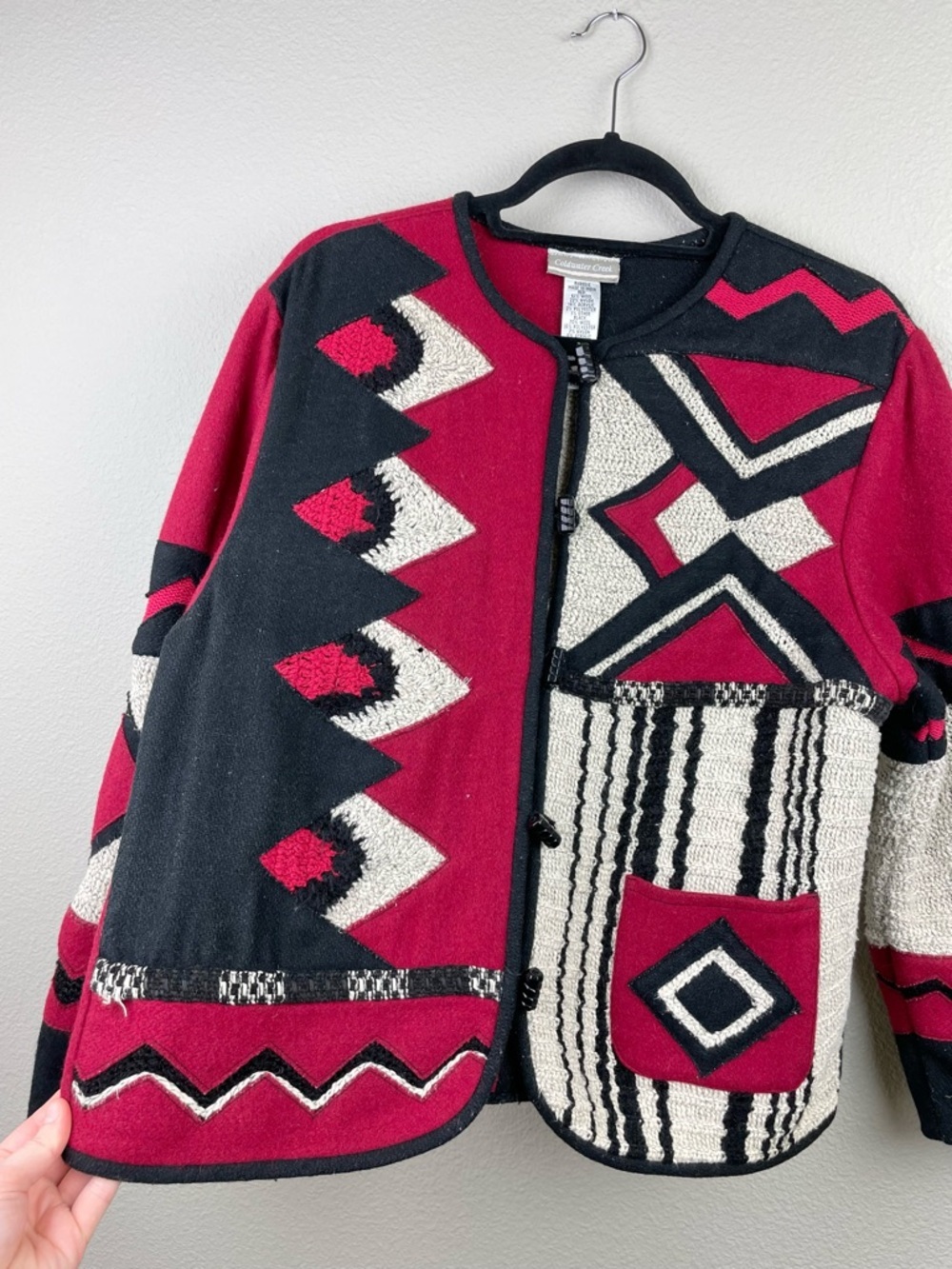 VTG Coldwater Creek Women's Medium Statement Patchwork Wool Jacket Felted Knit - Picture 7 of 15
